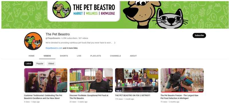 The Pet Beastro YouTube wesbsite screenshot